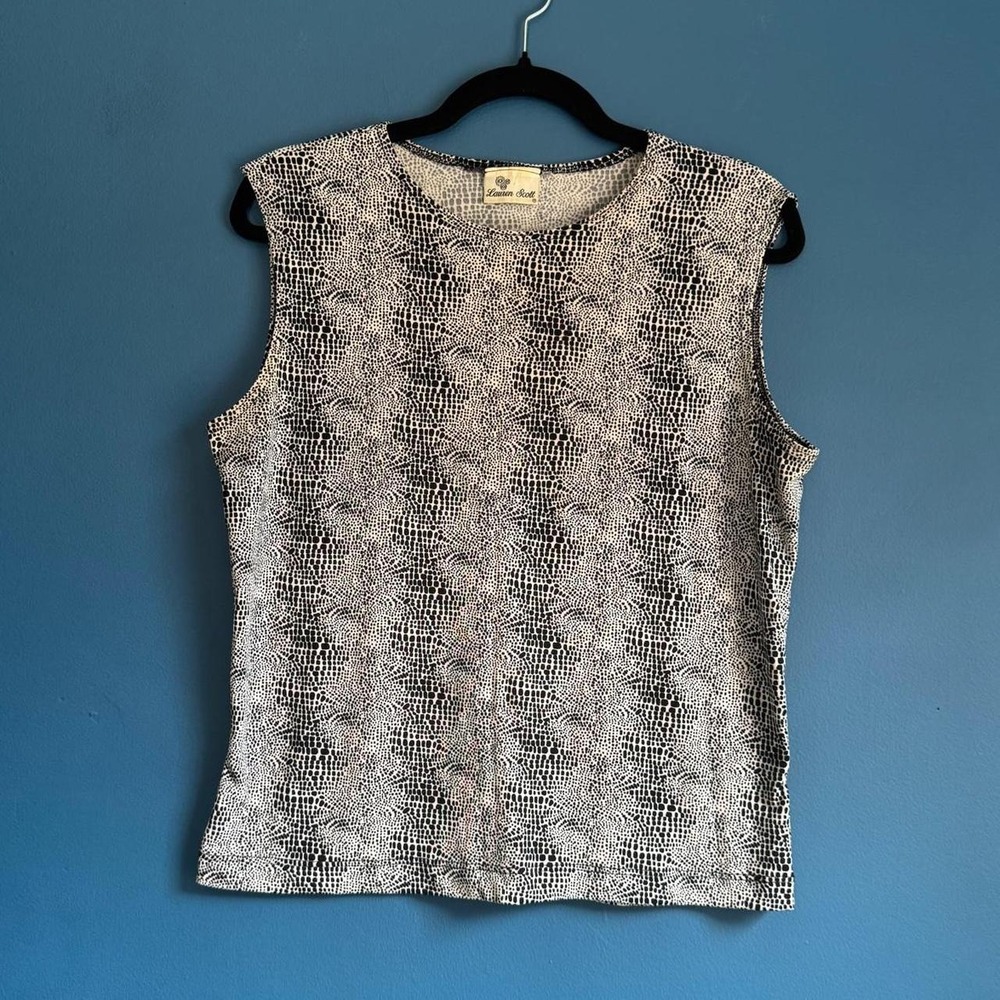 Vintage 90s Tank Top Women's Size Large Black White Lauren Scott Stretch Classic